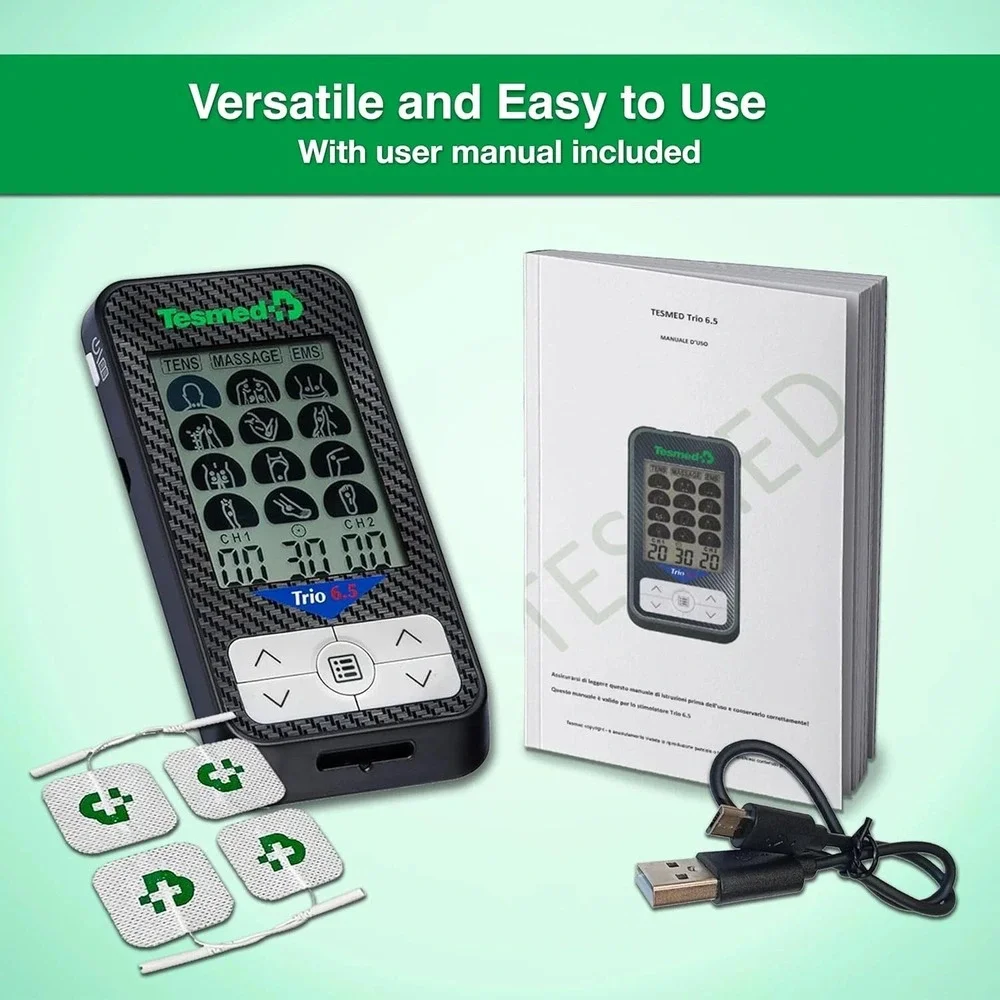 Trio 6.5: Usb-Rechargeable TENS Unit for Pain Relief & EMS Muscle Stimulator, 36